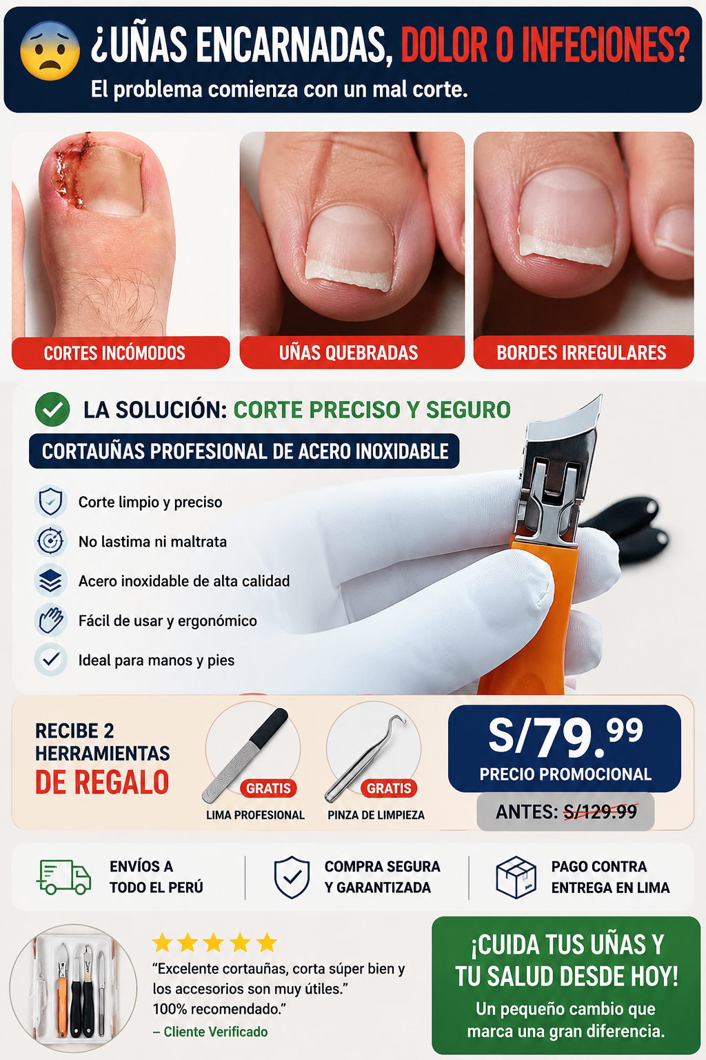 ✂️ Cortauñas Profesional de Acero Inoxidable + 2 Pinzas de Regalo