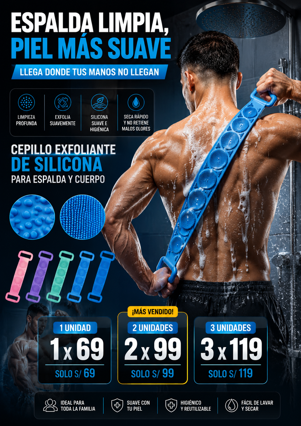 🧼 CEPILLO EXFOLIANTE DE SILICONA PARA ESPALDA Y CUERPO