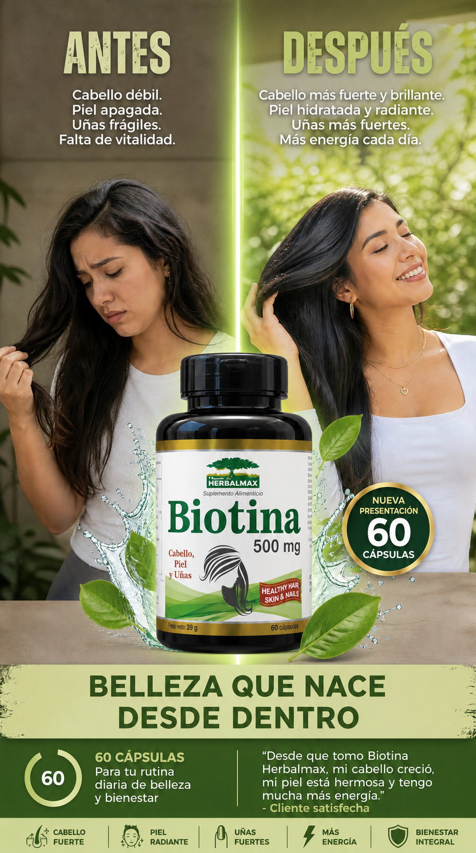 🌿 BIOTINA MAX+ COLÁGENO – CABELLO MÁS FUERTE, BRILLANTE Y CON MÁS VOLUMEN