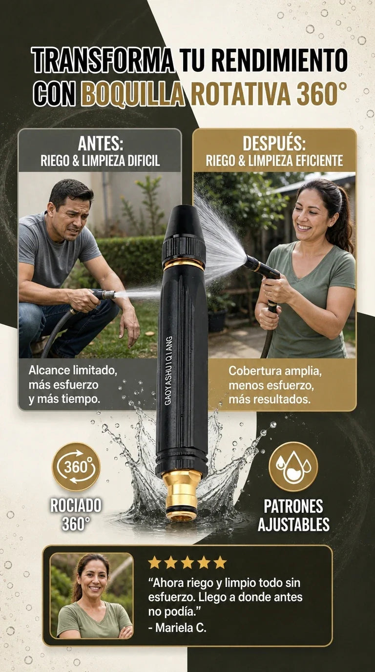 🚿Boquilla Rotativa 360° – Limpieza Potente sin Electricidad