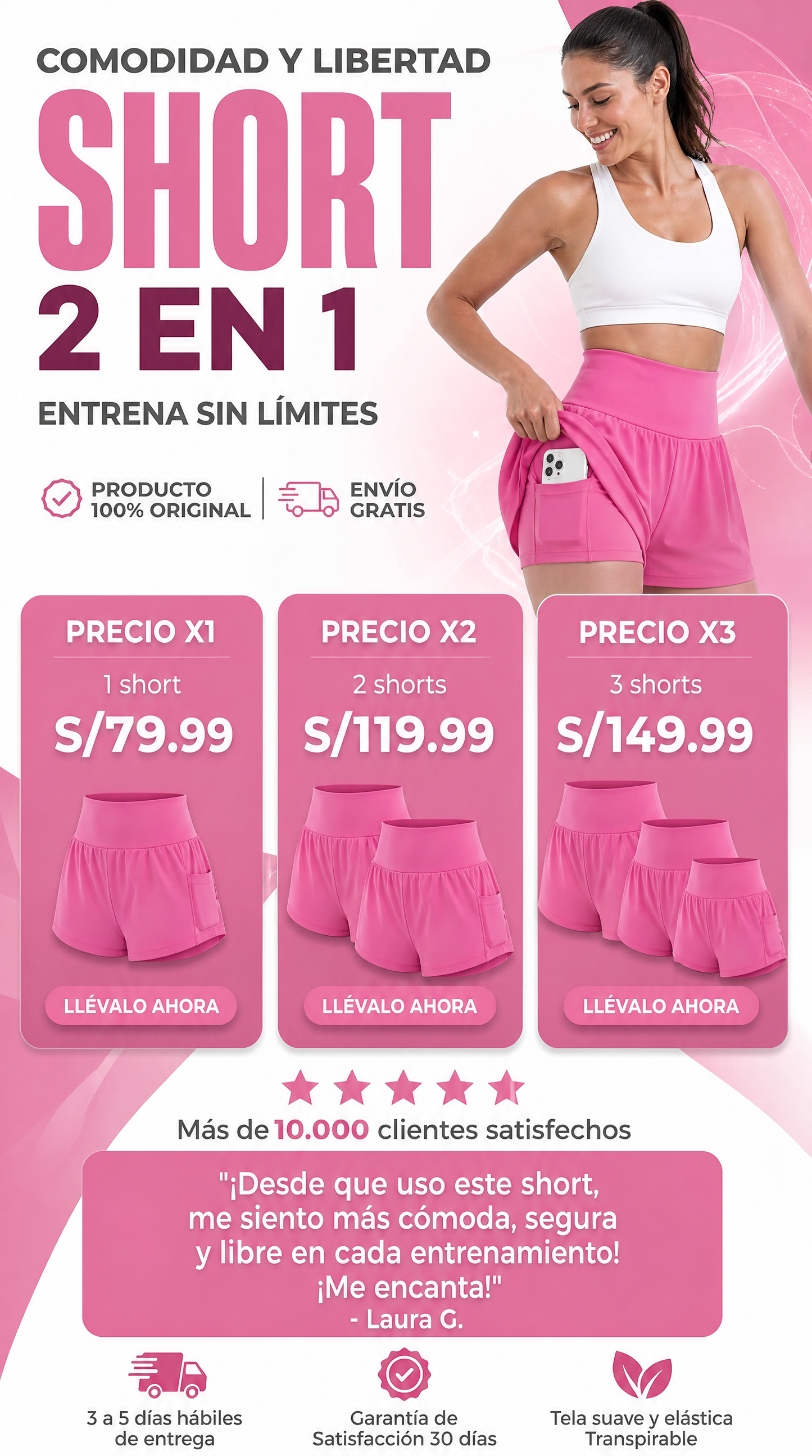 Short Deportivo 2-en-1 Valenza - Con Doble Bolsillo y Tiro Alto