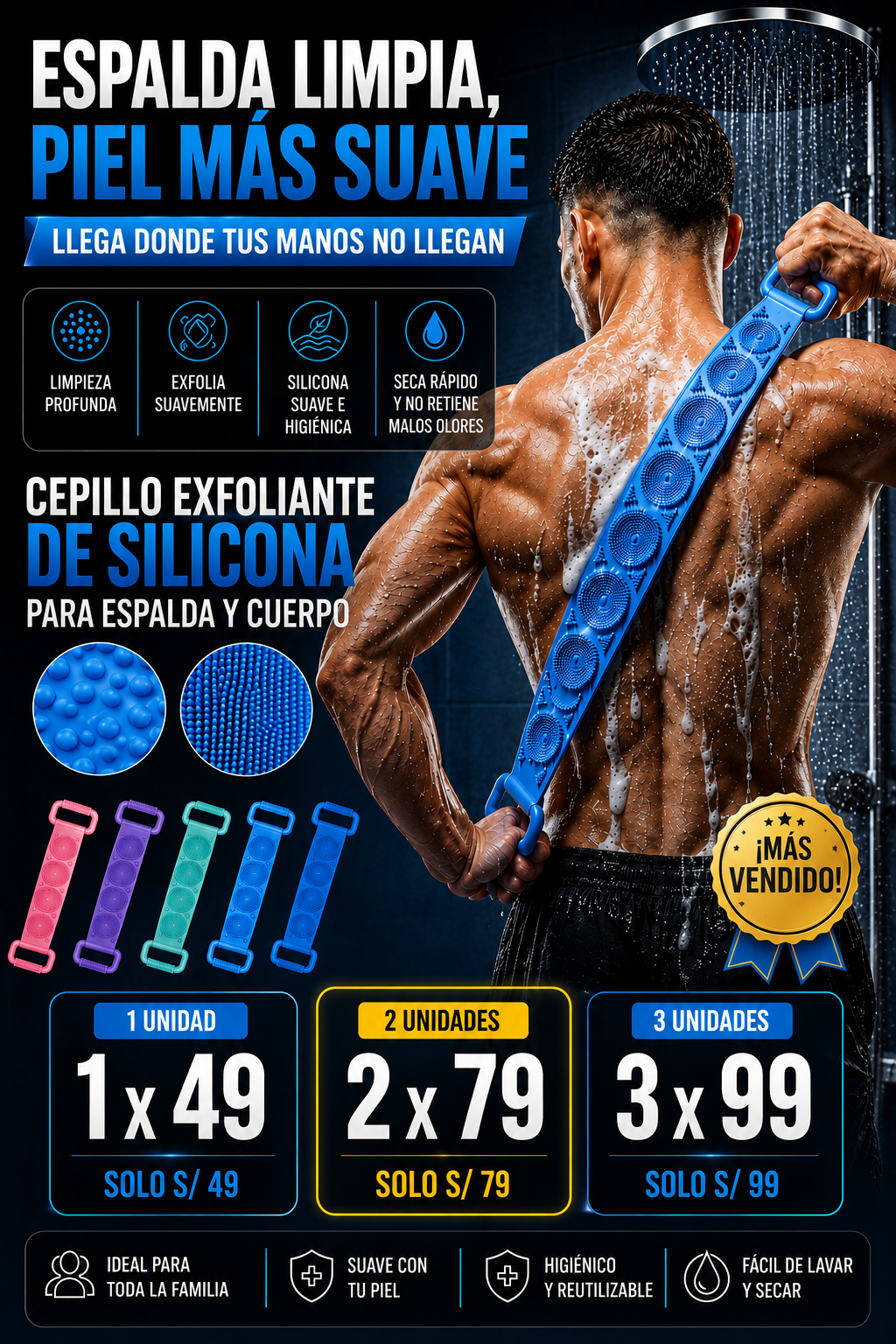 🧼 CEPILLO EXFOLIANTE DE SILICONA PARA ESPALDA Y CUERPO