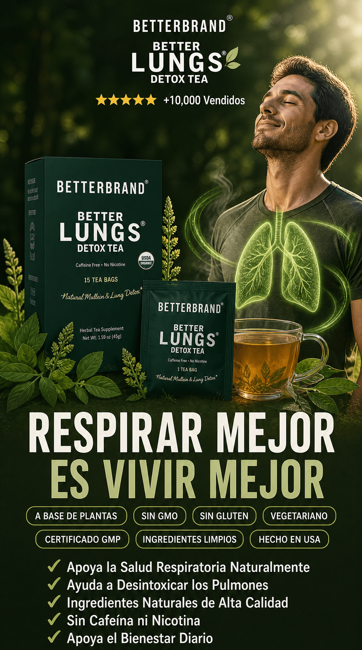 🍃 BETTERLUNGS® DETOX TEA Complemento Herbal para el Bienestar Respiratorio